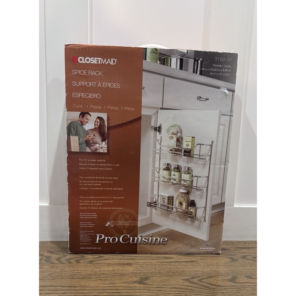 NIB ClosetMaid Pro Cuisine 3180-31 Cabinet Spice Rack Chrome 16.5"x13"x2.75"